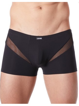 Boxer noir sexy avec fine résille en V 6984