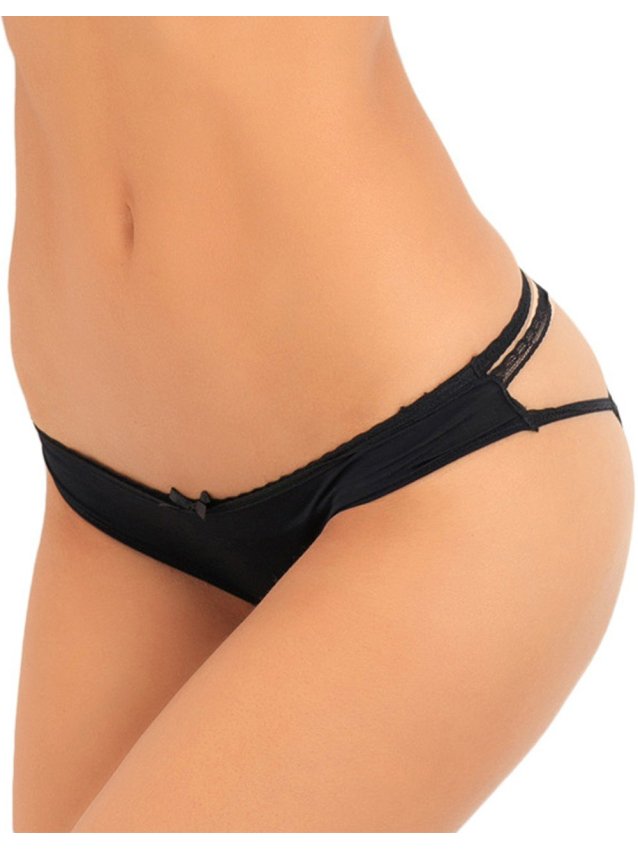 Culotte noire douce ornements quadrillés sur les fesses 7062