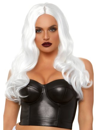 Perruque longue ondulée blanche
