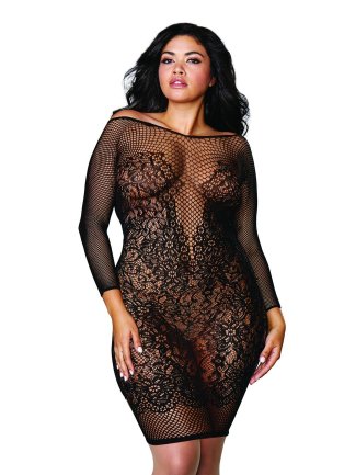 Robe résille manche longue grande taille - DG12246XBLK
