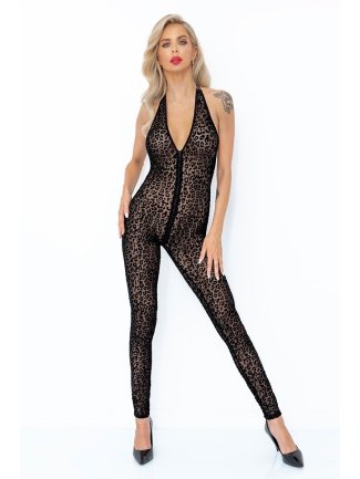 Combinaison dos nu en tulle léopard F286