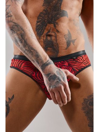 Slip type brésilien ouvert zébré rouge et noir - Regnes 20601