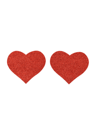 Paire de cache tétons adhésifs coeur pailleté rouge - NP-1049RED