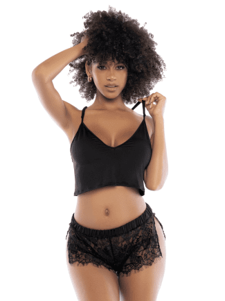 Pyjama 2 pièces, top et short dentelle noir - MAL7514BLK