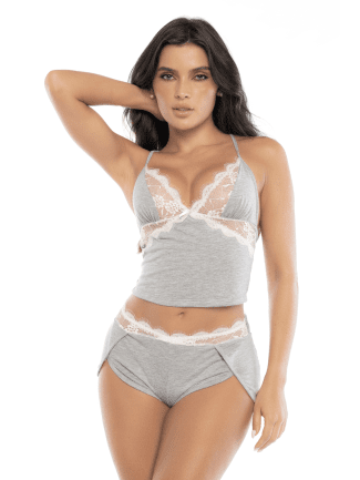 Pyjama 2 pièces, top et short en coton gris - MAL7512GREY