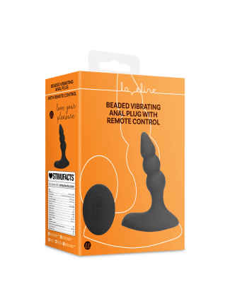 Beaded Vibrating Anal Plug with Remote Control - Licorice Black