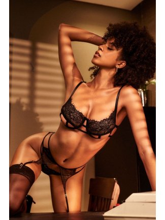 Ensemble 3 pièces en dentelle - MAL8889BLK