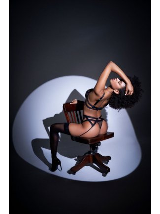 Ensemble 3 pièces noir en maille transparente - MAL2774BLK