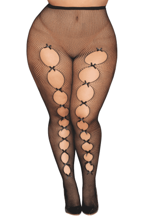 Collant fantaisie grande taille résille noir avec liseré à l'arrière - DG0528XBLK