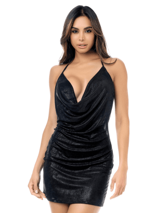 Mini-robe sexy noire scintillante dos nu décolleté bénitier - MAL40018SHBK