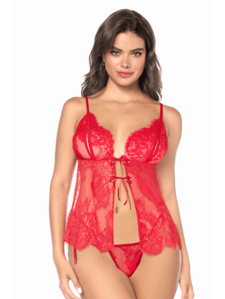 Babydoll Mapalé espiègle avec string à nouer - MAL7621RED