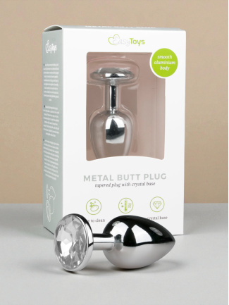 Plug anal en métal argenté/transparent - S