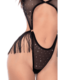 Body en fine résille noire avec franges et strass  MAL1137BKRH