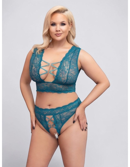 Set en dentelle turquoise avec anneaux dorés rose - 2XL, 3XL , 4XL, Vert, XL