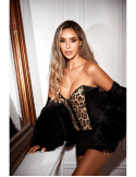 Corset bustier noir imprimé léopard à sequins avec laçage au dos