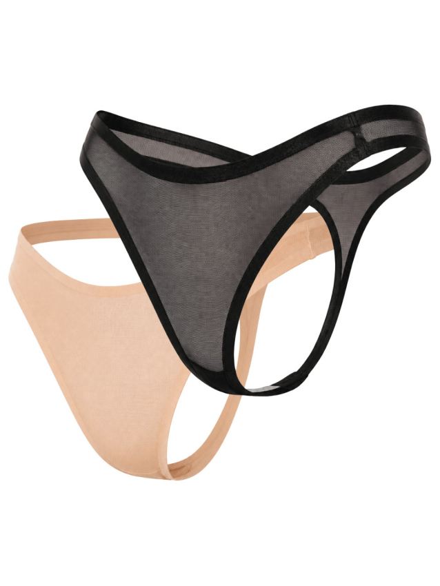 Lot de 2 strings invisibles en résille fine noir et nude - L/XL, Noir/Chair, S/M