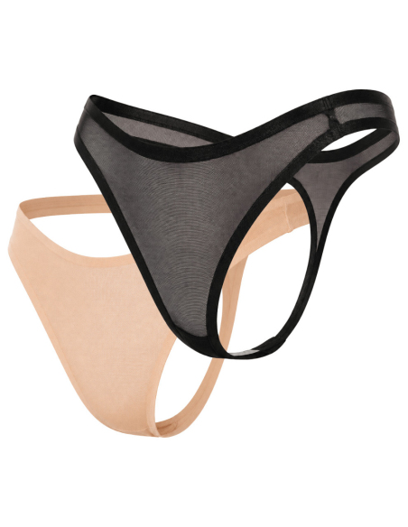 Lot de 2 strings invisibles en résille fine noir et nude - L/XL, Noir/Chair, S/M