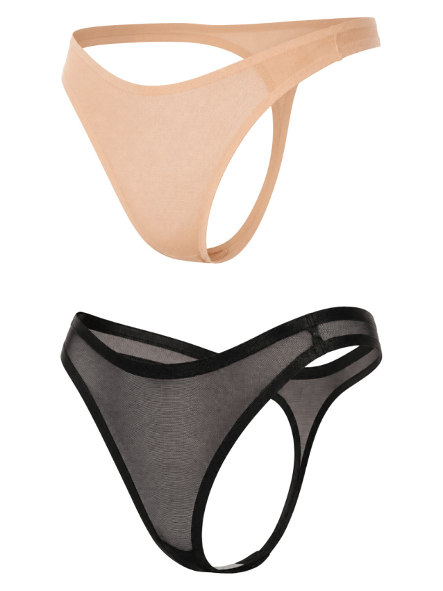 Lot de 2 strings invisibles en résille fine noir et nude - L/XL, Noir/Chair, S/M
