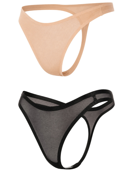Lot de 2 strings invisibles en résille fine noir et nude - L/XL, Noir/Chair, S/M