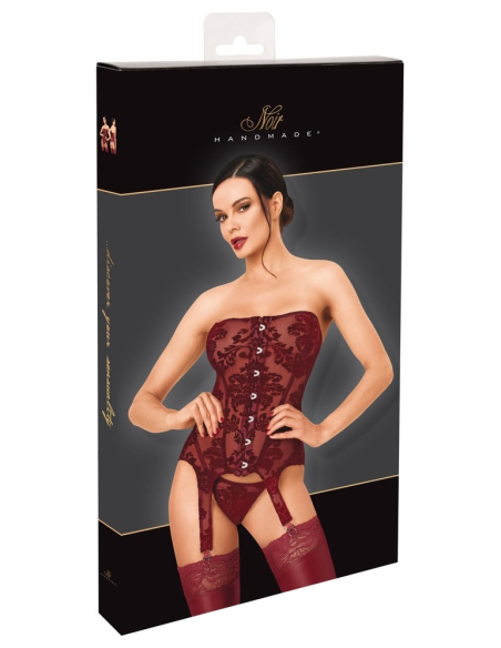 Basque bustier sans bretelles en powernet et velours bordeaux