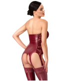 Basque bustier sans bretelles en powernet et velours bordeaux