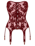 Basque bustier sans bretelles en powernet et velours bordeaux