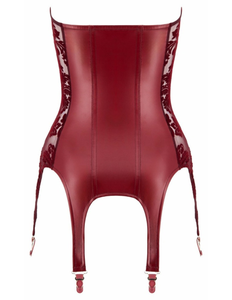 Basque bustier sans bretelles en powernet et velours bordeaux