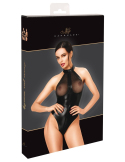 Body string en wetlook noir à col montant et épaules dénudées