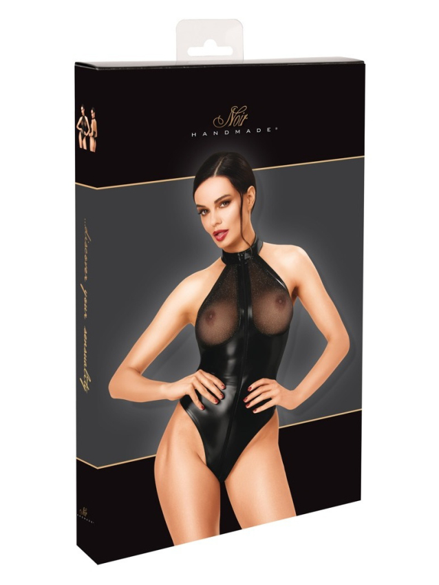 Body string en wetlook noir à col...