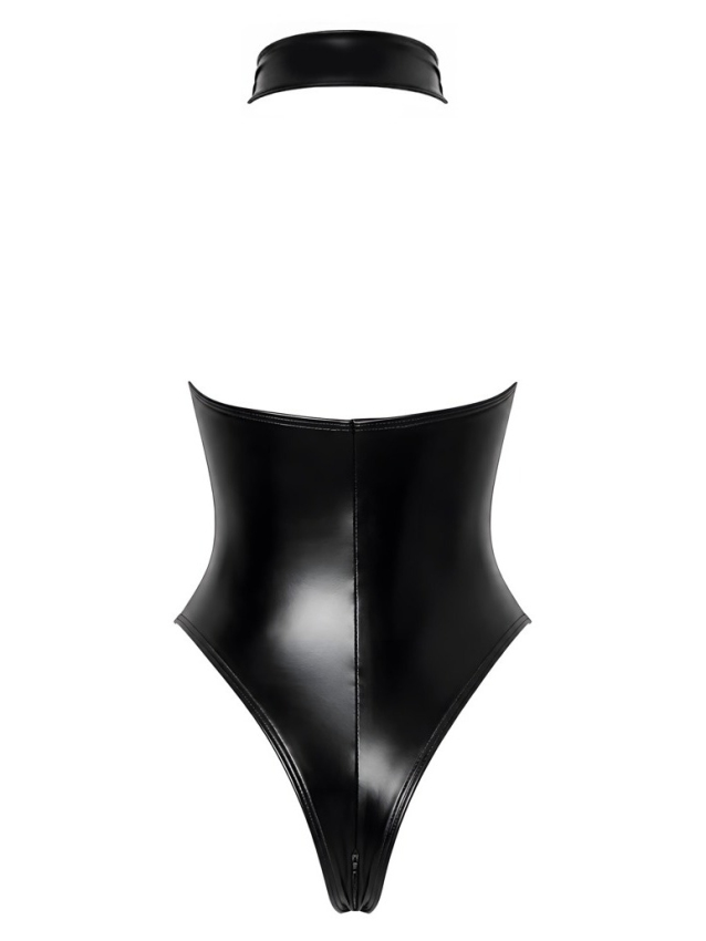 Body string en wetlook noir à col...