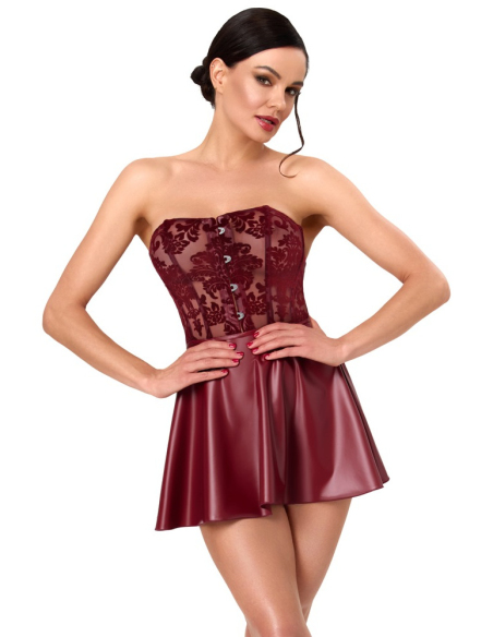 Mini robe bustier bordeaux avec jupe évasée