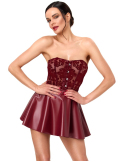 Mini robe bustier bordeaux avec jupe évasée