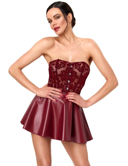 Mini robe bustier bordeaux avec jupe évasée