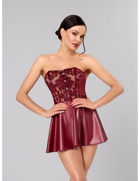 Mini robe bustier bordeaux avec jupe évasée