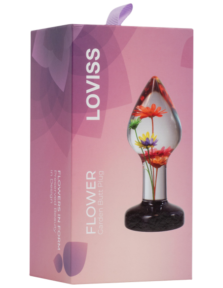 Butt plug en résine époxy transparente avec fleur naturelle séchée