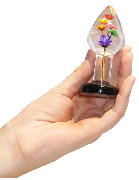 Butt plug en résine époxy transparente avec fleur naturelle séchée