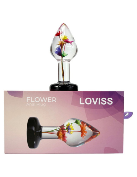 Butt plug en résine époxy transparente avec fleur naturelle séchée