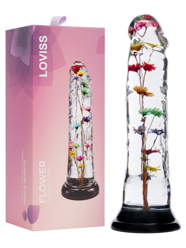 Dildo transparent avec texture fleur...