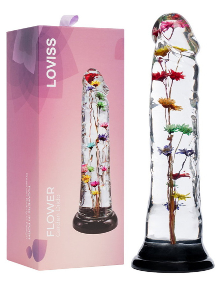 Dildo transparent avec texture fleur d'hélichryse