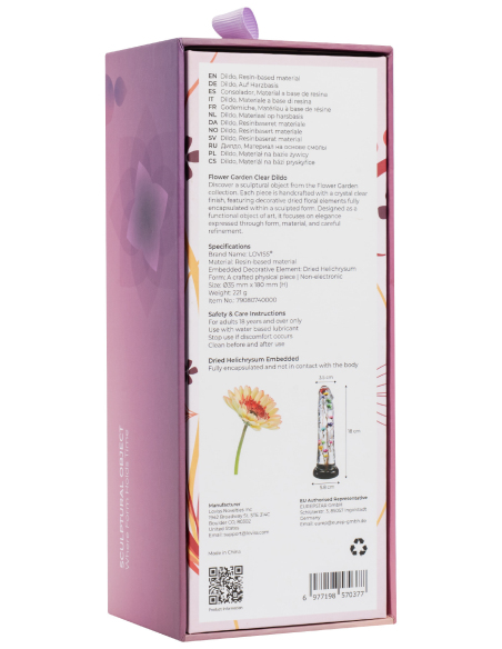 Dildo transparent avec texture fleur d'hélichryse
