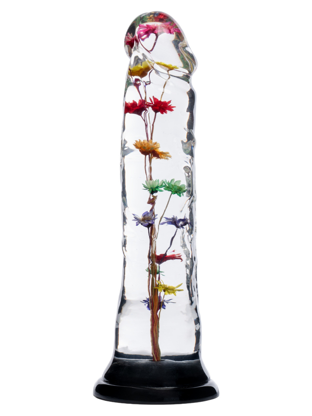 Dildo transparent avec texture fleur...