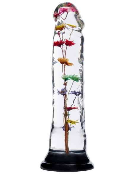 Dildo transparent avec texture fleur d'hélichryse