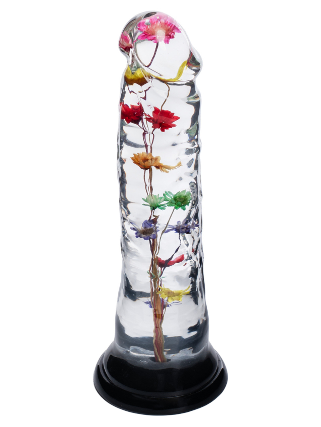 Dildo transparent avec texture fleur...