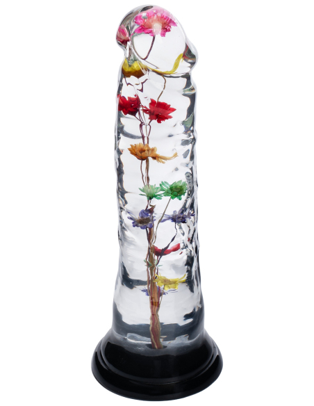 Dildo transparent avec texture fleur d'hélichryse