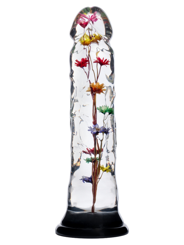 Dildo transparent avec texture fleur...