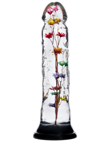 Dildo transparent avec texture fleur d'hélichryse