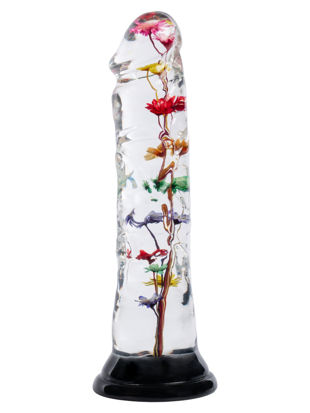 Dildo transparent avec texture fleur...