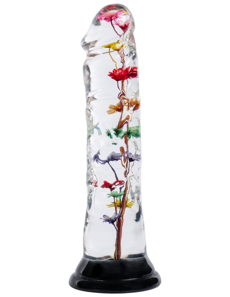 Dildo transparent avec texture fleur d'hélichryse