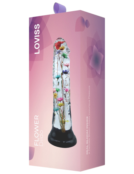 Dildo transparent avec texture fleur d'hélichryse