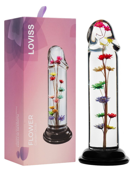 Dildo transparent avec fleur d'hélichryse intégrée en résine époxy